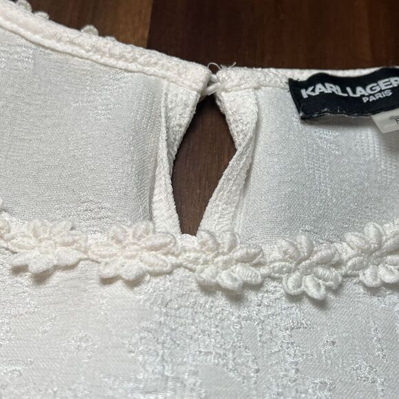 Karl Lagerfeld Paris Cream Floral Peasant Blouse Floral Embroidery Women's Small - Picture 5 of 6
